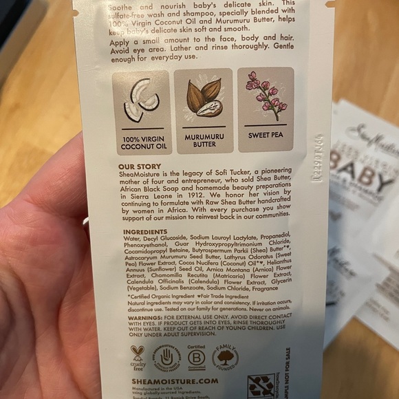 NEW 10 sample packs Shea Moisture Baby Wash & Shampoo - Picture 2 of 2